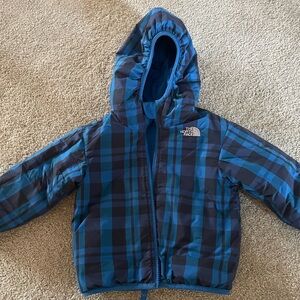 The North Face Kids Blue Plaid Puffer Jacket